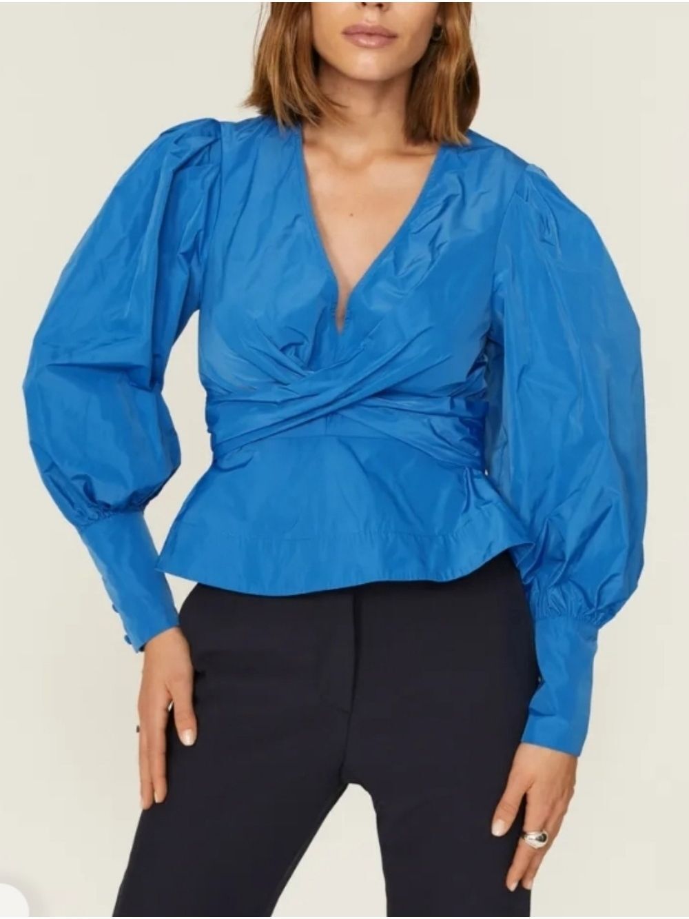 Veronica Beard Seema Long Sleeve Crisscross Blouse In Bluebell Sz 8 - Picture 3 of 16